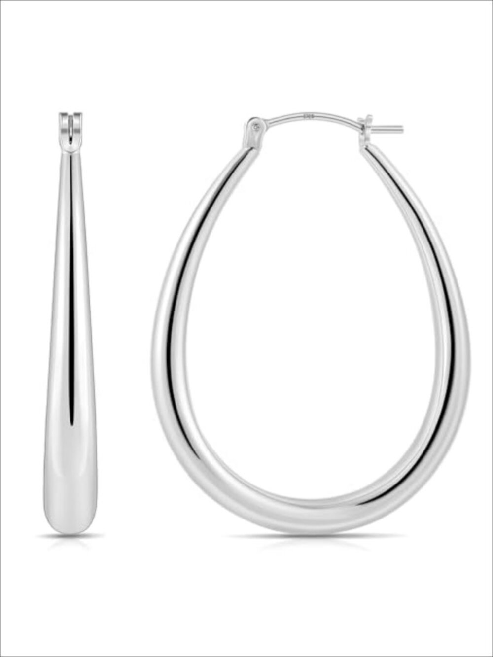 Chunky Oval Hoop Earrings 14K Gold Plated 1.6 Inch Lightweight